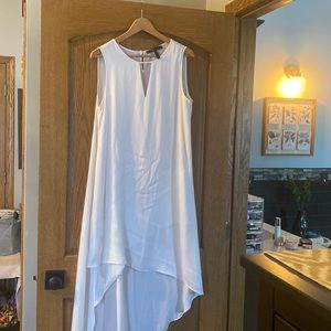 Stunning white silk BCBG asymmetrical semi formal sun dress
